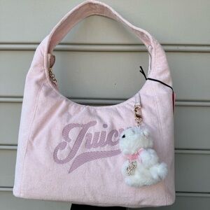 Juicy Couture Light Pink Hobo Bag with Plush Bear Charm
